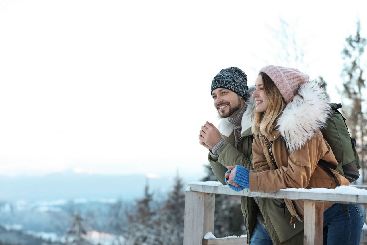 A couple outdoors in winter